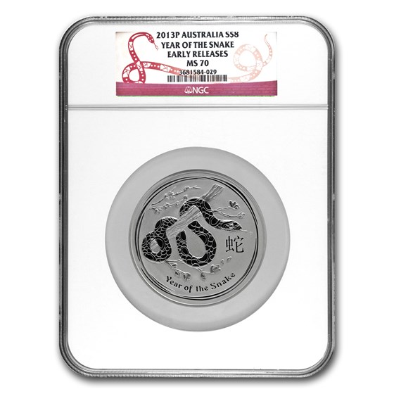 2013 Australia 5 oz Silver Year of the Snake MS-70 NGC (ER)