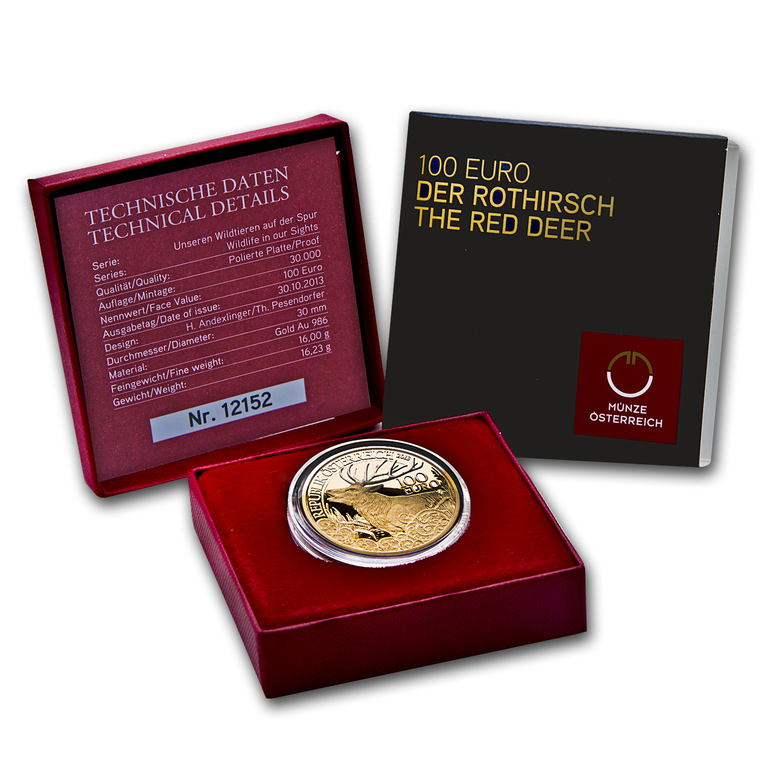 Buy 2013 Austria Proof Gold €100 Wildlife in our Sights (Red Deer