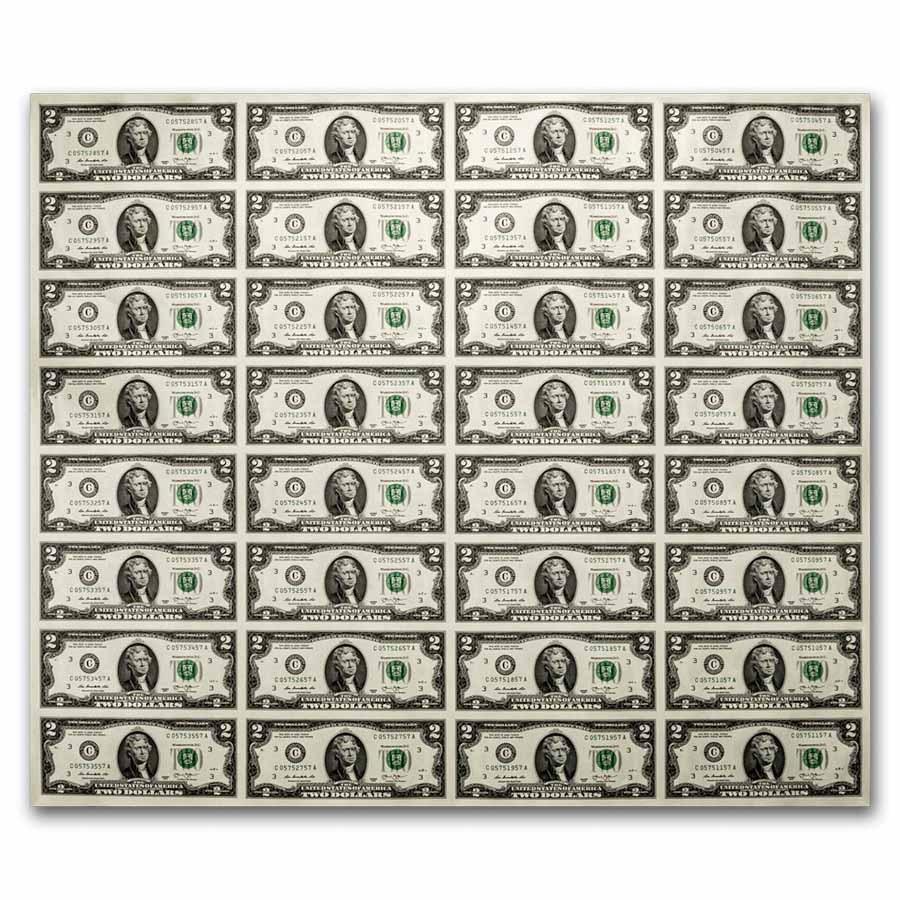 2013 (C-Philadelphia) $2 FRN CU (Fr#1940-C) 32 Note Uncut sheet