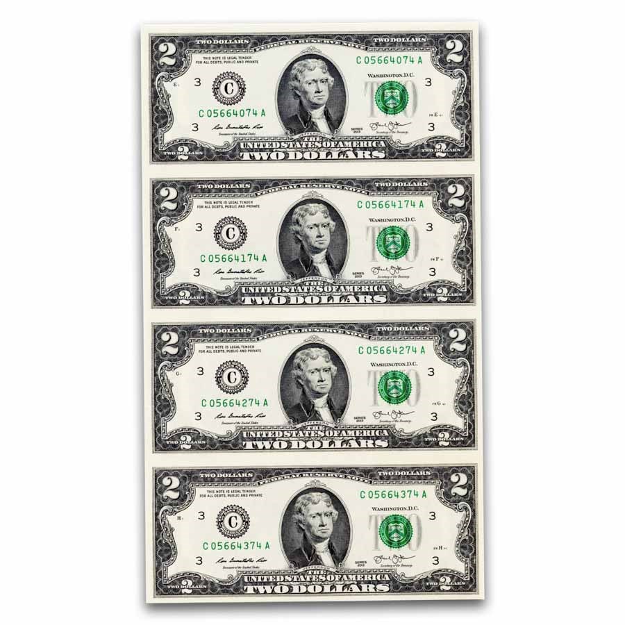 2013 (C-Philadelphia) $2 FRN CU (Fr#1940-C) 4 Note Uncut sheet