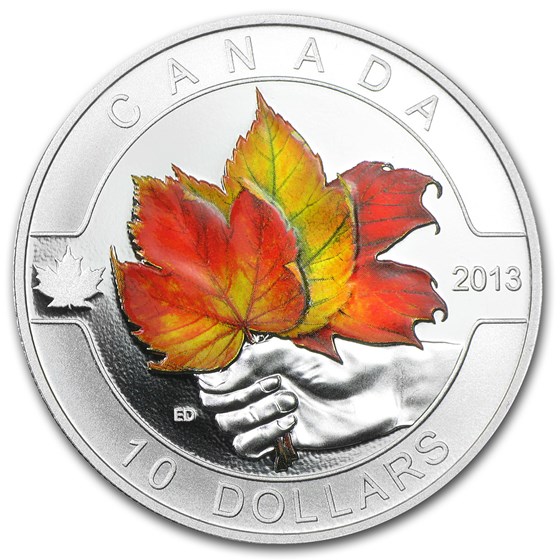 2013 Canada 1/2 oz Silver $10 Maple Leaf Painted (w/Box & COA) 2013 Canada 1/2 oz Silver $10 Maple Leaf Painted (w/Box & COA)