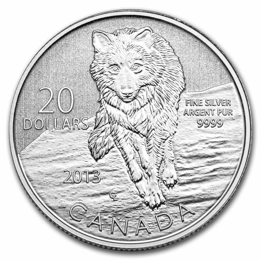 2013 Canada 1/4 oz Silver $20 Silver Wolf (Coin Only)