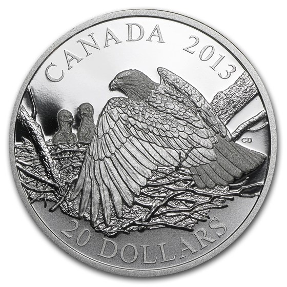 2013 Canada 1 oz Silver Bald Eagle Mother Protecting Her Eaglets