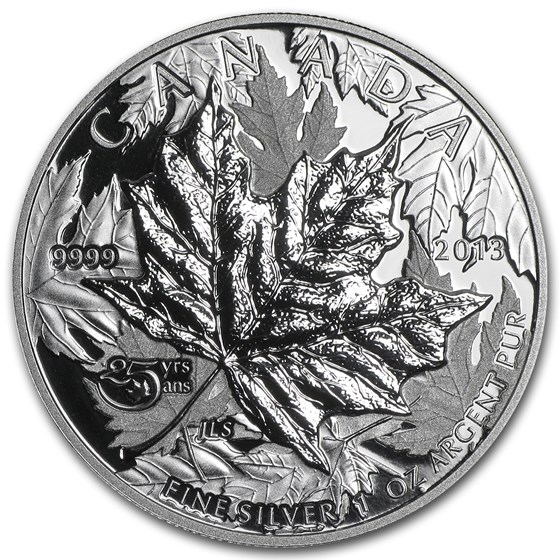 Buy 2013 Canada 1 oz Silver Maple Leaf (25th Anniv, HR, Piedfort) | APMEX