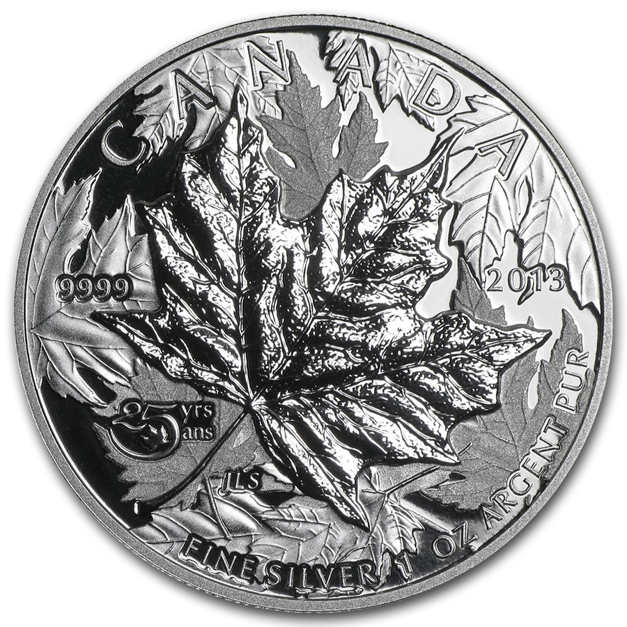 2013 Canada 1 oz Silver Maple Leaf (25th Anniv, HR, Piedfort)