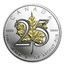 2013 Canada 1 oz Silver Maple Leaf BU (25th Anniv, Gilded Leaf)