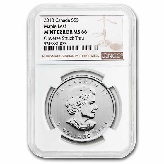 2013 Canada 1 oz Silver Maple Leaf MS-66 NGC (Obv Struck Thru) 2013 Canada 1 oz Silver Maple Leaf MS-66 NGC (Obv Struck Thru)