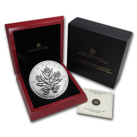 2013 Canada 5 oz Silver $50 25th Anniv. of the Silver Maple 2013 Canada 5 oz Silver $50 25th Anniv. of the Silver Maple