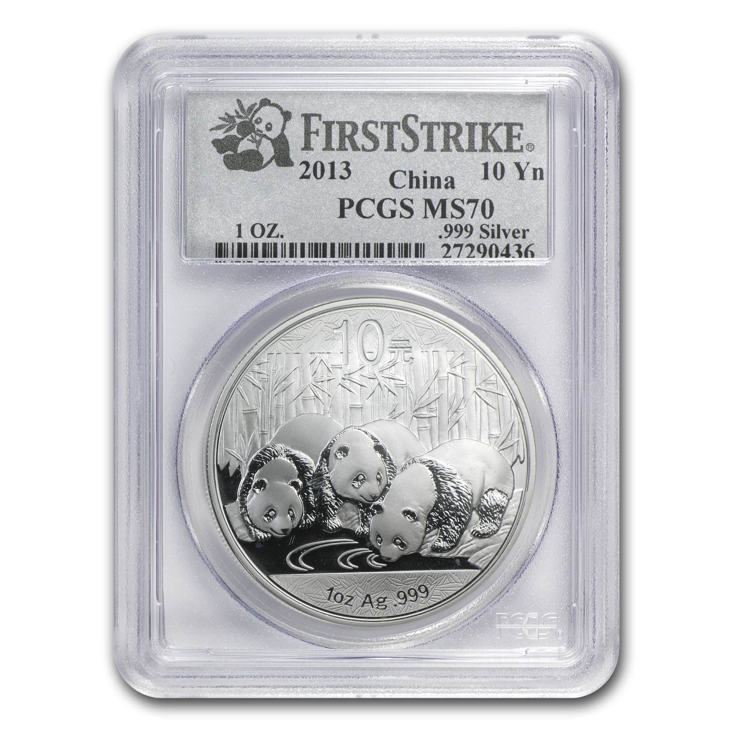 2013 China Panda 1oz 10 Yuan Silver Coin PCGS MS 69 FIRST STRIKE 