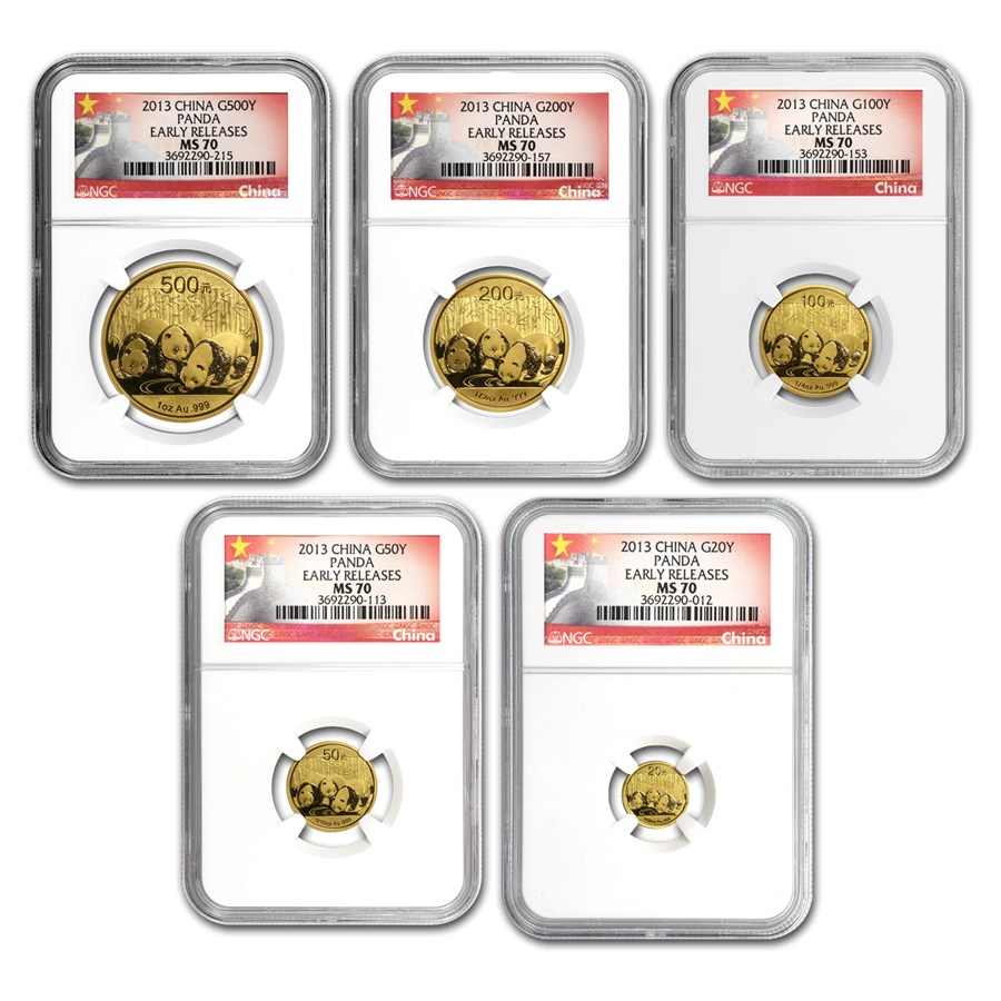 2013 China 5-Coin Gold Panda Set MS-70 NGC (ER/FR)