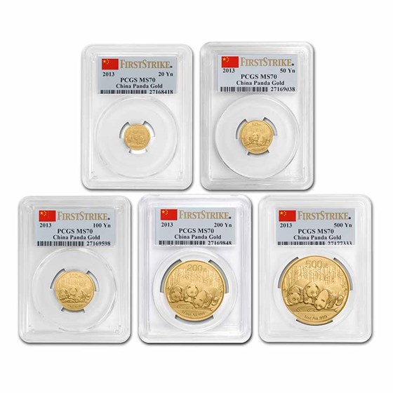 2013 China 5-Coin Gold Panda Set MS-70 PCGS FirstStrike® (Toned)