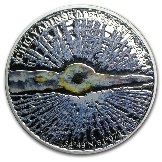 2013 Cook Islands Proof Silver $5 Chelyabinsk Meteorite