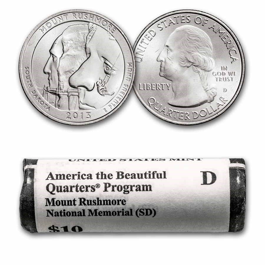 2013-D ATB Quarter Mount Rushmore 40-Coin Roll BU (Mint Wrapped)