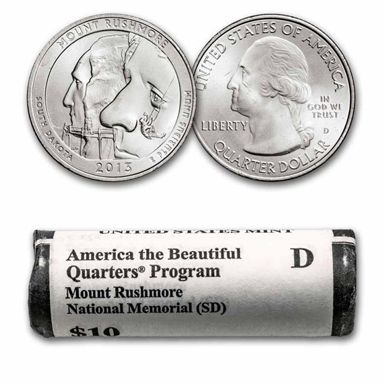 2013-D ATB Quarter Mount Rushmore 40-Coin Roll BU (Mint Wrapped) 2013-D ATB Quarter Mount Rushmore 40-Coin Roll BU (Mint Wrapped)