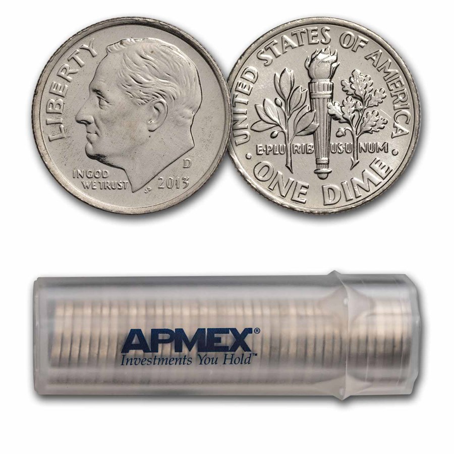 2013-D Roosevelt Dime 50-Coin Roll BU
