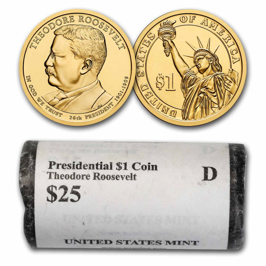 2013-D Theodore Roosevelt 25-Coin Presidential Dollar Roll BU