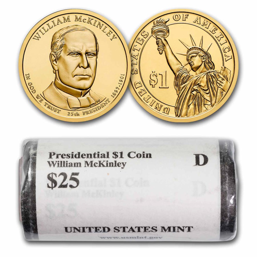 2013-D William McKinley 25-Coin Presidential Dollar Roll BU