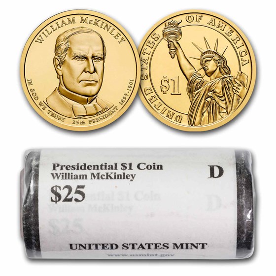 2013-D William McKinley 25-Coin Presidential Dollar Roll BU 2013-D William McKinley 25-Coin Presidential Dollar Roll BU