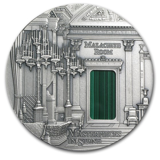 2013 Fiji 3 oz Silver Masterpieces in Stone Malachite Room 2013 Fiji 3 oz Silver Masterpieces in Stone Malachite Room