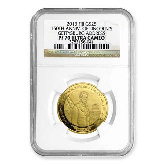 2013 Fiji Gold $25 Ann. of Lincoln's Gettysburg Address PF-70 NGC 2013 Fiji Gold $25 Ann. of Lincoln's Gettysburg Address PF-70 NGC