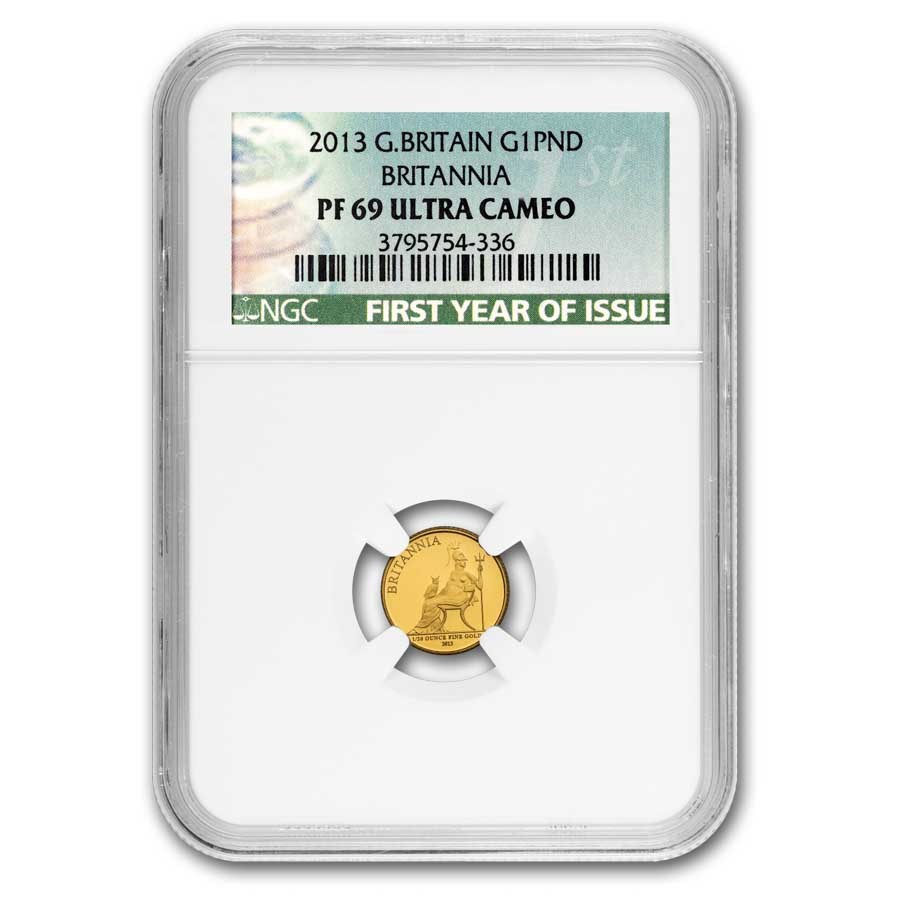 2013 GB 1/20 oz Prf Gold Britannia PF-69 NGC First Year of Issue