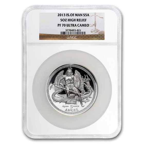 2013 Isle of Man 5 oz Silver Angel PF-70 UCAM NGC (High Relief) 2013 Isle of Man 5 oz Silver Angel PF-70 UCAM NGC (High Relief)