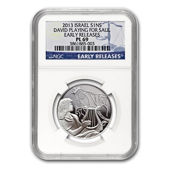 2013 Israel Silver 1 NIS David Playing for Saul MS-69 NGC (ER) 2013 Israel Silver 1 NIS David Playing for Saul MS-69 NGC (ER)
