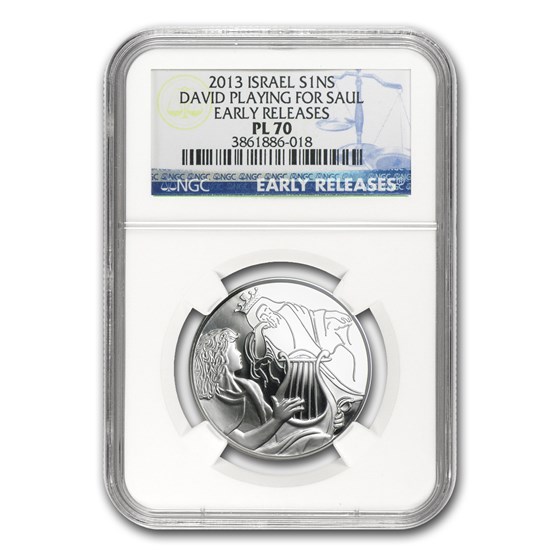 2013 Israel Silver 1 NIS David Playing for Saul MS-70 NGC (ER) 2013 Israel Silver 1 NIS David Playing for Saul MS-70 NGC (ER)
