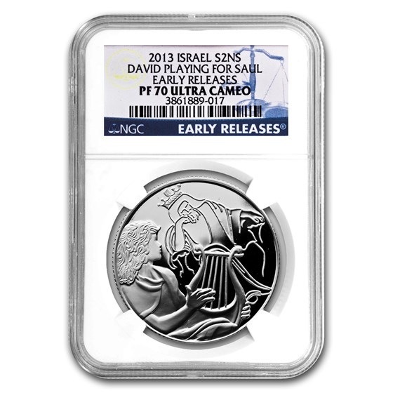 2013 Israel Silver 2 NIS David Playing for Saul PF-70 NGC (ER) 2013 Israel Silver 2 NIS David Playing for Saul PF-70 NGC (ER)