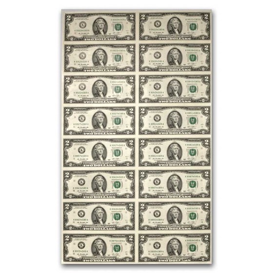2013 (K-Dallas) $2 FRN CU (Fr#1940-K) 16 Note Uncut sheet 2013 (K-Dallas) $2 FRN CU (Fr#1940-K) 16 Note Uncut sheet