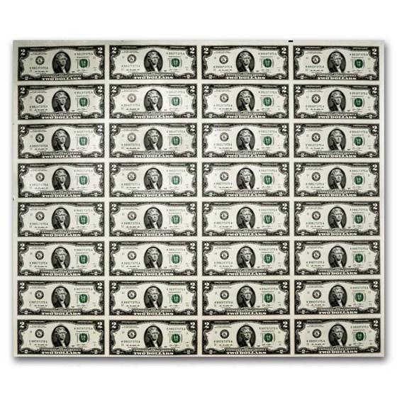 2013 (K-Dallas) $2 FRN CU (Fr#1940-K) 32 Note Uncut sheet 2013 (K-Dallas) $2 FRN CU (Fr#1940-K) 32 Note Uncut sheet