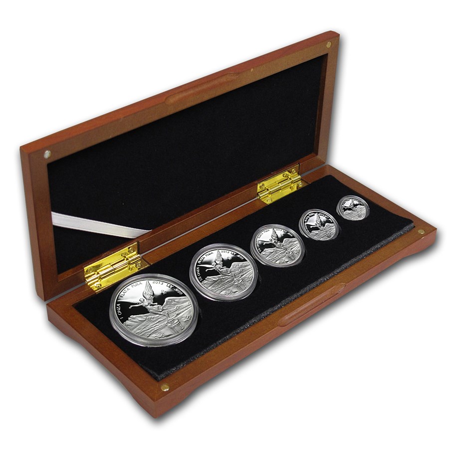 2013 Mexico 5-Coin Silver Libertad Proof Set (1.9 oz, Wood Box)