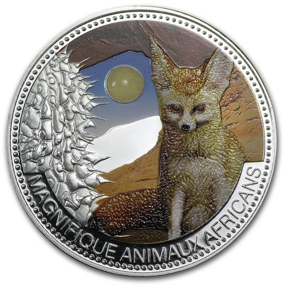 2013 Niger 1 oz Silver Fennec Fox Proof (w/Jade Insert) 2013 Niger 1 oz Silver Fennec Fox Proof (w/Jade Insert)