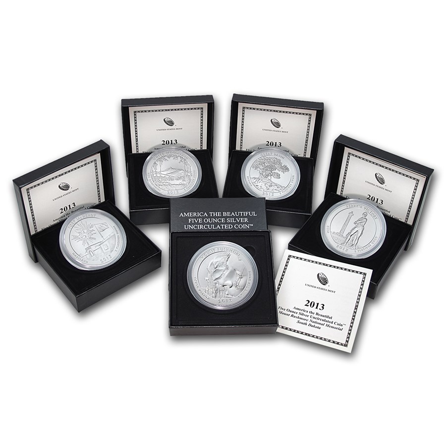 2013-P 5-Coin 5 oz Silver Burnished ATB Set (w/Box & COA)