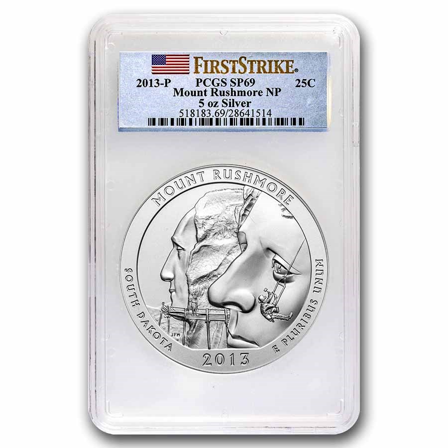 2013-P 5 oz Silver ATB Mt. Rushmore SP-69 PCGS (First Strike)