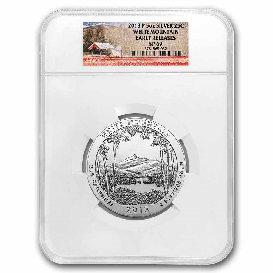 2013-P 5 oz Silver ATB White Mountain SP-69 NGC