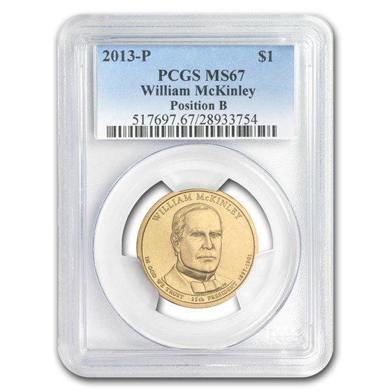 2013-P B Position William McKinley Presidential Dollar MS-67 PCGS 2013-P B Position William McKinley Presidential Dollar MS-67 PCGS