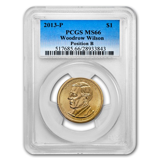 2013-P B Position Woodrow Wilson Presidential Dollar MS-66 PCGS 2013-P B Position Woodrow Wilson Presidential Dollar MS-66 PCGS