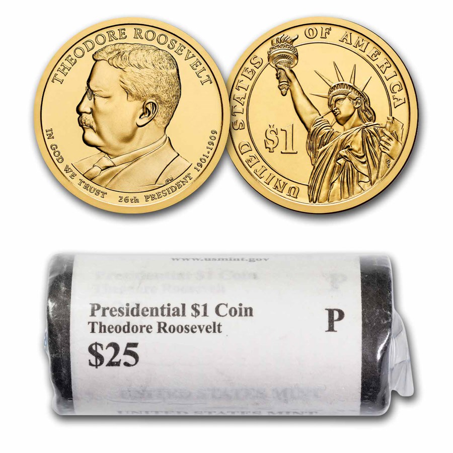 2013-P Theodore Roosevelt 25-Coin Presidential Dollar Roll BU