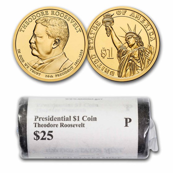 2013-P Theodore Roosevelt 25-Coin Presidential Dollar Roll BU 2013-P Theodore Roosevelt 25-Coin Presidential Dollar Roll BU