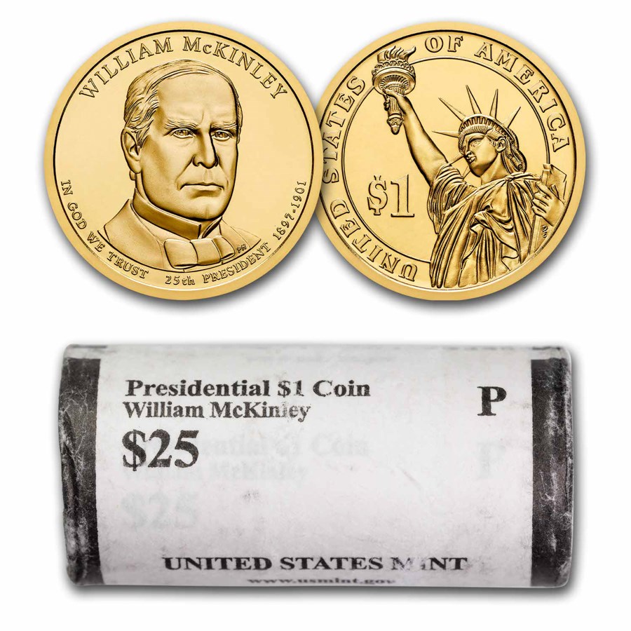 2013-P William McKinley 25-Coin Presidential Dollar Roll BU