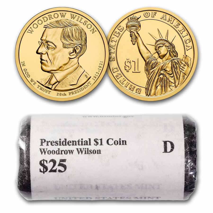 2013-P Woodrow Wilson 25-Coin Presidential Dollar Roll BU