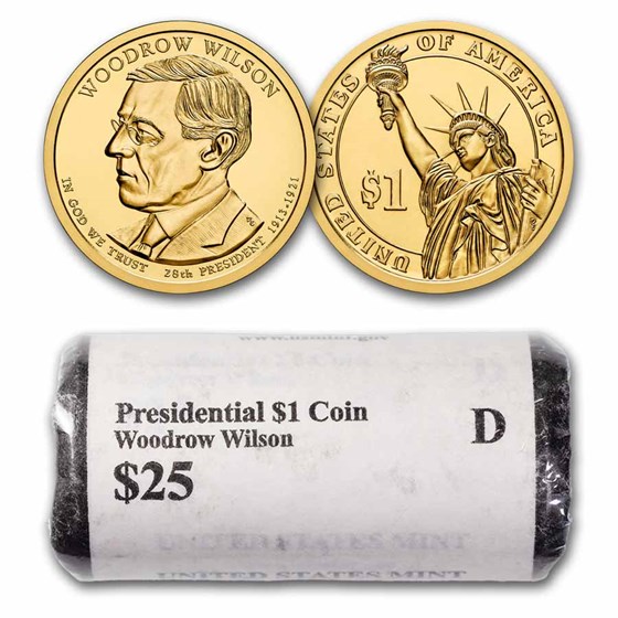 2013-P Woodrow Wilson 25-Coin Presidential Dollar Roll BU 2013-P Woodrow Wilson 25-Coin Presidential Dollar Roll BU