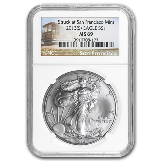 2013 (S) American Silver Eagle MS-69 NGC (Trolley Label) 2013 (S) American Silver Eagle MS-69 NGC (Trolley Label)