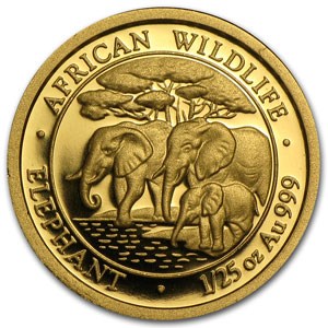 2013 Somalia 1/25 oz Gold African Elephant BU