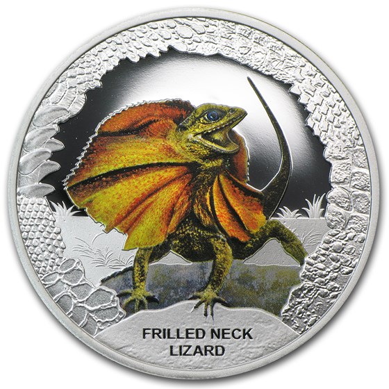 2013 Tuvalu Silver $1 Reptile Series The Frilled Neck Lizard 2013 Tuvalu Silver $1 Reptile Series The Frilled Neck Lizard