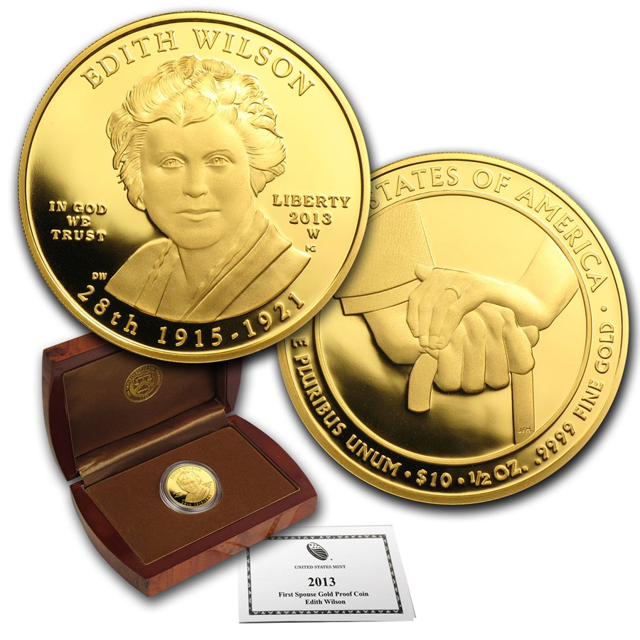 2013-W 1/2 oz Proof Gold Edith Wilson (w/Box & COA)