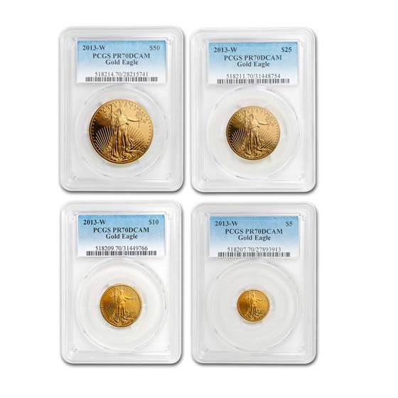 2013-W 4-Coin Proof American Gold Eagle Set PR-70 PCGS