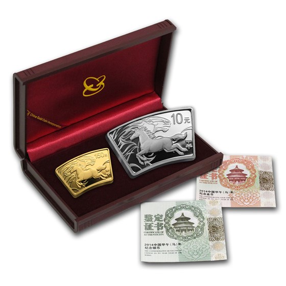 2014 1/3 oz Gold & 1 oz Silver Fan Year of the Horse (Box & COA) 2014 1/3 oz Gold & 1 oz Silver Fan Year of the Horse (Box & COA)