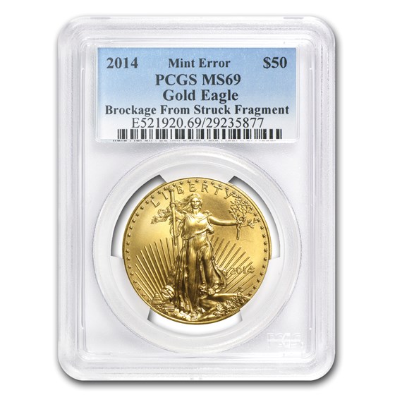 2014 1 oz American Gold Eagle "Brockage" Mint Error MS-69 PCGS 2014 1 oz American Gold Eagle "Brockage" Mint Error MS-69 PCGS